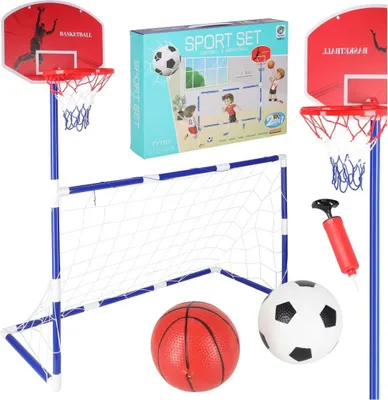 Obrázok produktu pre Súprava futbalovej bránky a basketbalového koša 2 v 1 s 2 loptičkami