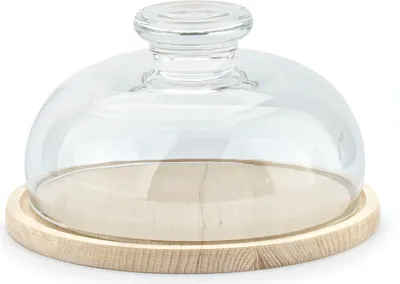 Produktbild von Servierbrett KÄSEBRETT AUS HOLZ Käseplatte mit GLOCKE AUS GLAS Rund 25 cm