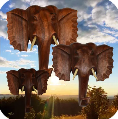 Produktbild von Elefant Holzmaske Wandbehang Maske Wand Wandmaske Holz Afrika Asia Glücksbringer Deko Handarbeit, klein