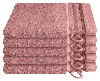 Produktbild von SCHIESSER Waschhandschuhset Skyline Color | Einfarbig | 5-teilig | 100% Baumwolle | Flauschig & Saugstark | 16x22 cm | Altrosa