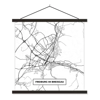 Produktbild von MuchoWow® Textilposter Freiburg im Breisgrau - Karte - Stadtplan - Wegbeschreibung 120x120 cm mit schwarzem Rahmen - Aufhängungsset