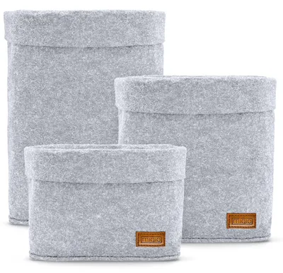 Filzkorb-Set 3er, hellgrau, Ökotex, zusammenklappbar