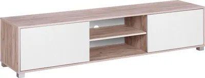 Zdjęcie produktu dla BELIANI Szafka RTV jasnobrązowy białe drzwiczki 180 cm 2 półki 2 szafki styl skandynawski