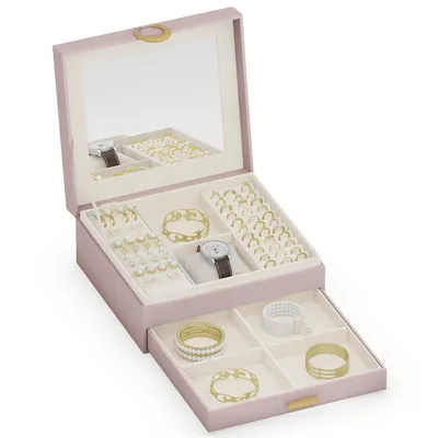 Image de ADEL DREAM Boîte à bijoux à 2 étages Rangement pour bijoux avec plateau coulissant Organiseur pour bijoux avec grand miroir avec structure DIY