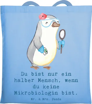 Produktbild von Mr. & Mrs. Panda Tote Bag Mikrobiologin Herz - Sky Blue - Geschenk, tragbeutel, Forschung, Jutebeutel, Laptoptasche, Spruch, Beruf, Labor, Tasche, Schultasche