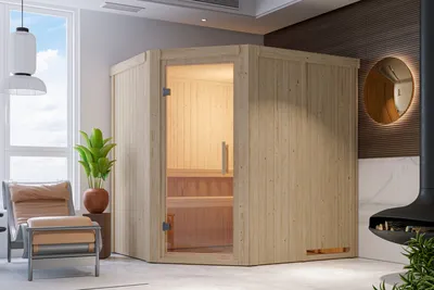Produktbild von Karibu Sauna Heimsauna Innensauna KALLE 3 68mm Wandstärke 196 x 151 cm Sparset mit Ofen und Steuergerät