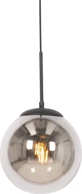 Produktbild von QAZQA - Design Art Deco Hängelampe I Pendellampe I Pendelleuchte schwarz mit Rauchglas - Flore I Wohnzimmer I Schlafzimmer - Stahl Kugel I Kugelförmig I Länglich - LED geeignet E27