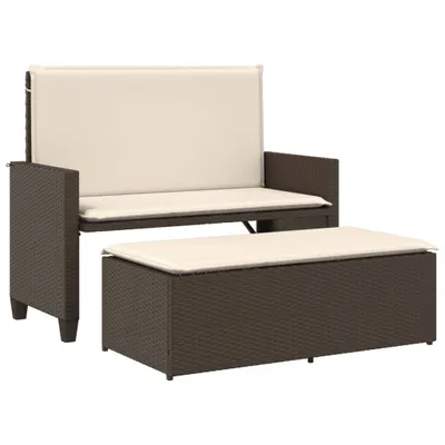 Produktbild von Gartenbank mit Kissen und Hocker Braun Poly Rattan