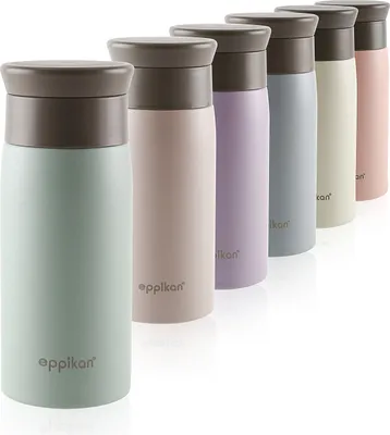 Produktbild von eppikan® eppiToGo Edelstahl Thermobecher- Isolierbecher, Kaffee-to-go Becher, 350 ml Travel Mug, Autobecher, auslaufsicher mit hygienischer 360°-Trinköffnung (Powder Green)