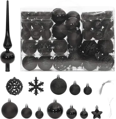Image de Ensemble de boules de Noël 111 pièces noir polystyrène
