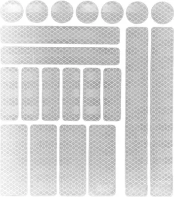 Produktbild von 21-teiliges Set reflektierender Warnaufkleber, verschiedene Größen, reflektierendes Klebeband, selbstklebend, wasserfest, Sicherheitswarnaufkleber für diverse Anwendungen, weiß