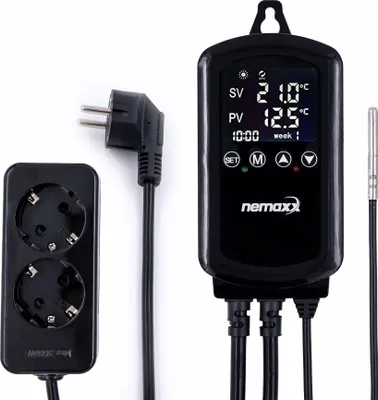 Produktbild von NEMAXX® NTP16 Digitaler, Programmierbar 230V Temperaturregler mit NTC–Temperatursensor Thermostat bis 3000W-2x Steckdose für Kühlgeräte & Heizgeräten