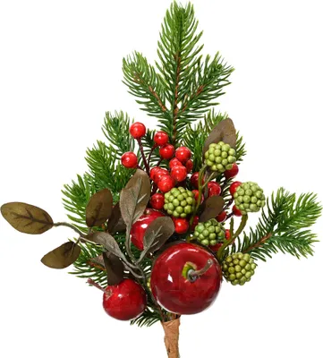 Produktbild von Künstlicher Tannenzweig 26cm mit Äpfeln und Beeren Grün / Rot