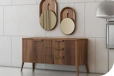 Image de Noyer Naturel - Toros Marbre Noir Commode de Luxe Meuble de Salon
