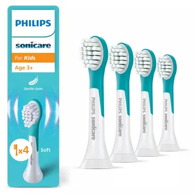 Produktbild von Philips Sonicare For Kids For Kids HX6034/90 Bürstenköpfe (4er-Pack), 4 Stück(e), Blau, Weiß, 3 Monat( e), Weich, 62000 Bewegungen pro Minute, 3 Jahr(e)