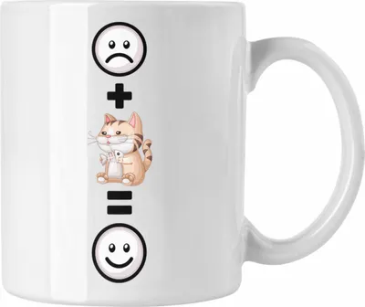 Produktbild von Trendation - Katze Tasse Geschenkidee für Katzenmama Katzenbesitzerin Geburtstag Lustiges Geschenk :( + Katze = :) (Weiß)