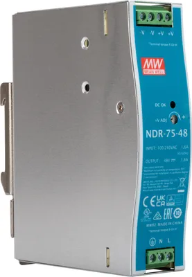 Obrázek produktu pro MEAN WELL NDR-75-48, 76,8 W, 90 - 264 V, 47 - 63 Hz, 0.9 - 1.45 A, 60 ms, 89%