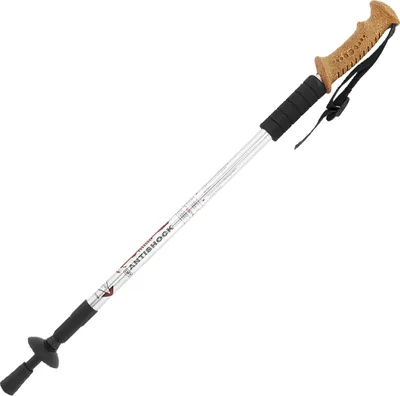 Produktbild von MidGard Nordic Walking Stock Teleskop Antischock Wanderstöcke aus Aluminiumlegierung mit Korkgriff & Dämpfung verstellbar in der Länge 65-135 cm Silber 1 Stk.