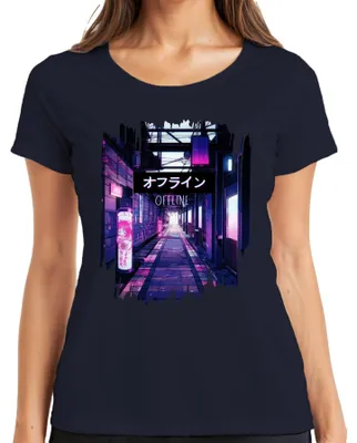 Obrázok produktu pre dámske tričko OFFLINE Cyberpunk Neon Anime Vaporwave Aesthetics Japan Retro, námorná farba, S