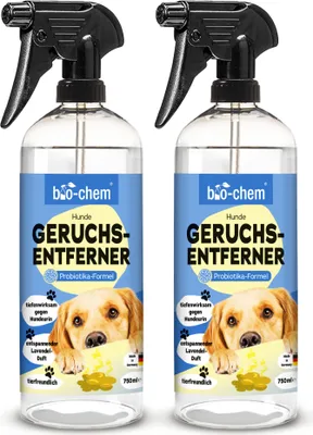 Produktbild von bio-chem Hunde Geruchsentferner Spray 2x 750 ml - Enzymreiniger mit Mikroorganismen - Geruchsneutralisierer gegen Hundeurin Geruch - Entfernt Gerüche aus Sofa, Teppich, Polster -  DE