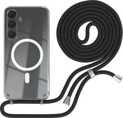 Produktbild von EAZY CASE - Handykette kompatibel mit Samsung Galaxy S24 Plus Kette zum Umhängen Stoßfest Handyhülle für Galaxy S24 Plus Silikon Hülle mit Band Handytasche Transparent als Fallschutz in Schwarz