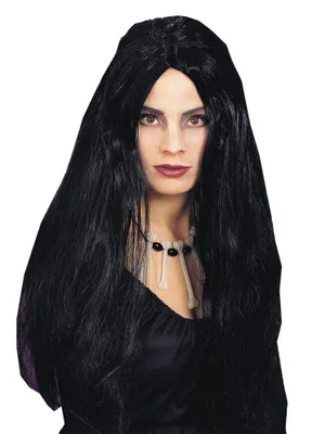 Produktbild von Damen Langhaar Perücke schwarz Hexe Vampir Karneval Kostüm Zubehör