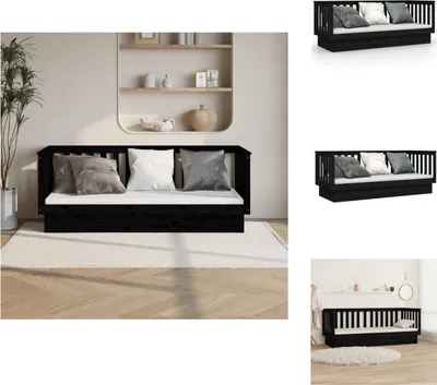 Image de vidaXL Lit de jour noir 90x190 cm Pin massif - Lits et Sommiers