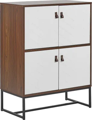 Zdjęcie produktu dla BELIANI Komoda ciemnobrązowy z białym metalowa rama 100 x 76 cm nowoczesna szafka z 4 drzwiczkami do sypialni salonu