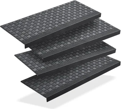 Produktbild von BigDean 4er Set Stufenmatten aus Gummi - 65x25cm - Treppenstufen Matten für Außen Outdoor - Antirutschmatten Treppe Anti-Rutsch Gummimatten