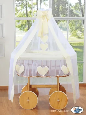Produktbild von MY SWEET BABY Babybett aus Naturfaser Creme mit Baldachin und Holzgestell