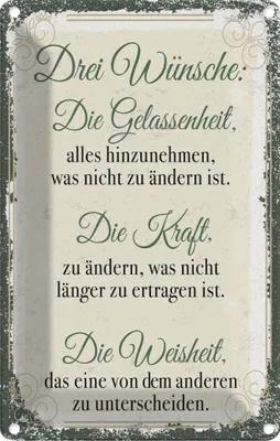 Produktbild von vianmo Blechschild 18x12 cm 3 Wünsche Gelassenheit Krafrt Spruch Zitat