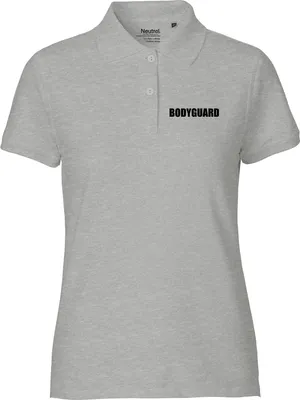 Produktbild von Huuraa Damen Polo Shirt Bodyguard Schriftzug M Sport Grey Bio Baumwolle Fairtrade Poloshirt Geschenkidee
