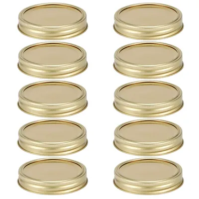 Image de Lot de 10 couvercles pour bocaux de conservation, diamètre 70 mm, couleur or – couvercles à vis en deux parties avec joint, couvercles de remplacement pour bocaux de conservation et de mise en conserve