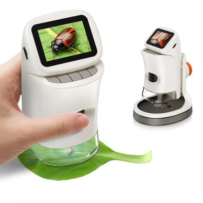 Produktbild von Tragbares Handmikroskop für Kinder: 1000 x Taschenmikroskop für Kinder mit 4K 5,1 cm LCD-Bildschirm, wiederaufladbar, 15 Stück Objektträger