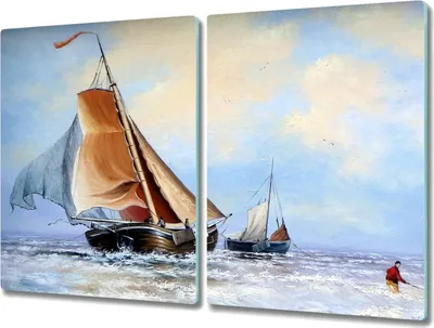 Produktbild von Coloray Küchenbrett Kochplattenabdeckung Hackbrett Schneidebrett Herdabdeckplatte 2x40x52 cm - Ozeanwellen Schiff Wolken