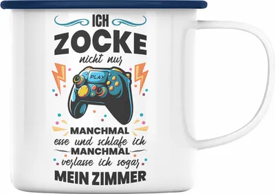 Produktbild von Trendation - Lustige Gamer Emaille Tasse Ich Zocke Nicht Nur Geschenk Zocker Lustiger Spruch Geschenkidee Jungs (Blau)