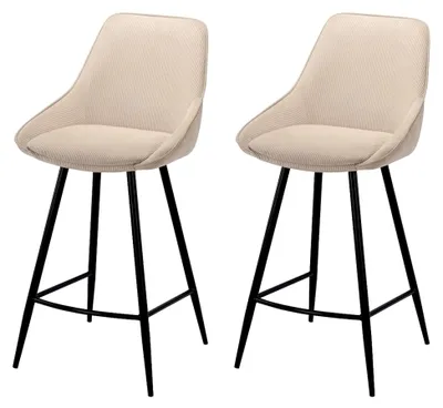 Produktbild von Barhocker 2er-Set - Cord und schwarzes Metall - Cremefarben