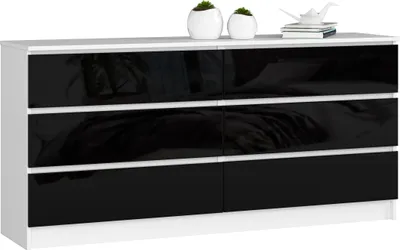 Image de Akord Buffet 6 Tiroirs Blanc/Noir Brillant 160X40X77