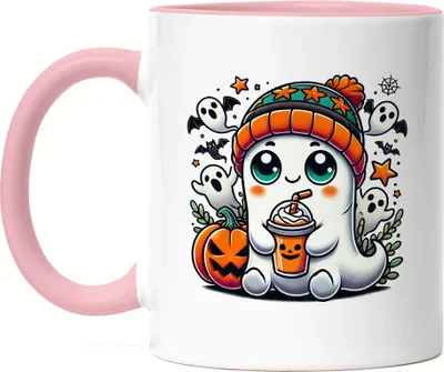 Produktbild von Süßes Geister-Design Tasse rosa Halloween Kürbis Herbst Geist niedlich