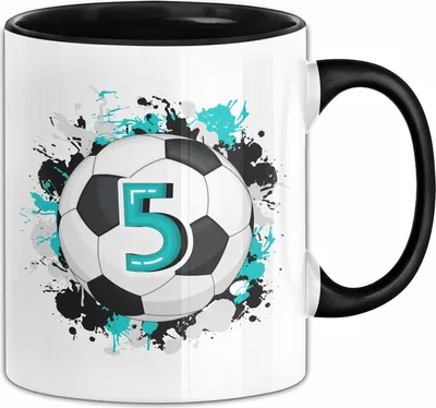 Produktbild von 5. Geburtstag Geschenk Tasse Becher Jungs Fußball Geburtstagsgeschenk  (Schwarz)