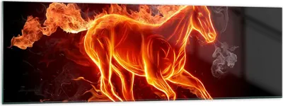 Produktbild von Bilder auf glas - Pferd Illustration Flammen - 160x50cm - Glasbilder - Wandbilder - Kunstdruck - zum Aufhängen bereit - Wanddekoration aus Glas - Glas Bilder - Wandbild auf Glas - GAB160x50-0203