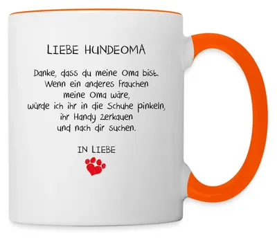 Produktbild von Spreadshirt Liebe Hundeoma Spruch Tasse Zweifarbig, One size, Weiß/Orange