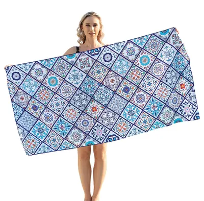 Obrázek produktu pro Plážový ručník z mikrovlákna, 80 x 160 cm, rychleschnoucí, lehký, ideální na cestování, kempování, pláž, fitness, sport, turistiku, outdoorové aktivity, saunu a jógu.