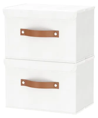 Image de Boîte de rangement en tissu, 38 x 25 x 25 cm, boîte de rangement avec couvercle, panier de rangement, rangement pour vêtements