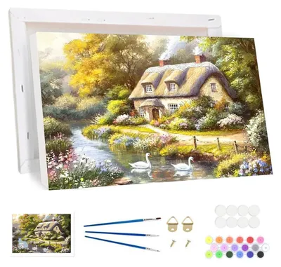 Immagine prodotto di Kit per dipingere per adulti, con cornice, soggetto: paesaggi, tela, dimensioni 20x30 cm