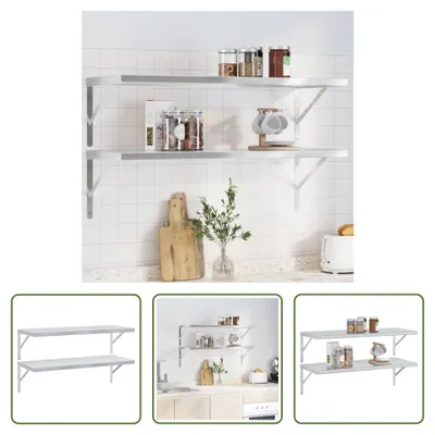Produktbild von The Living Store Wandregale 2 Stk. 100x40 cm Silbern Edelstahl