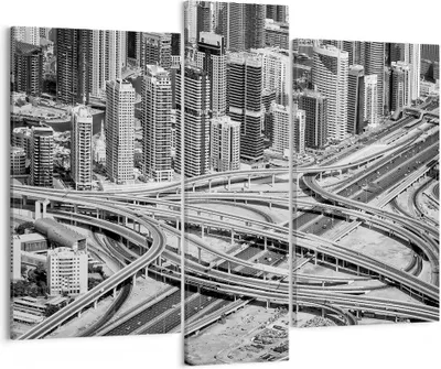 Produktbild von Bild auf Leinwand - Leinwandbild - 3 Teile - Stadt Wolkenkratzer Autobahn - 95x80cm - Wand Bild - Wanddeko - Wandbilder - Leinwanddruck - Bilder - Wanddekoration - Leinwand bilder - CB95x80-5065