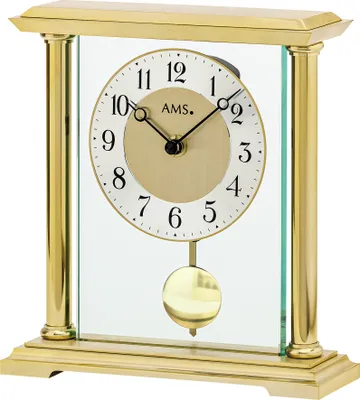 Produktbild von AMS 1143 Tischuhr Quarz mit Pendel golden Metall messing farben mit Glas