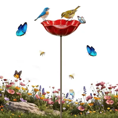 Productafbeelding van Vogeldrinkbak, metalen, bloemvorm, tuinaccessoire, vrijstaand, winterbestendig, tuindecoratie