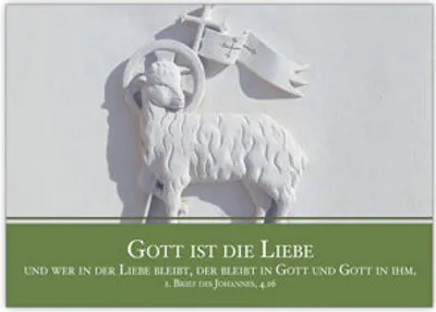 Produktbild von Klassische Glückwunschkarte mit christlichem Lamm: "Gott ist die Liebe..." zur Taufe, Kommunion, Firmung oder Konfirmation